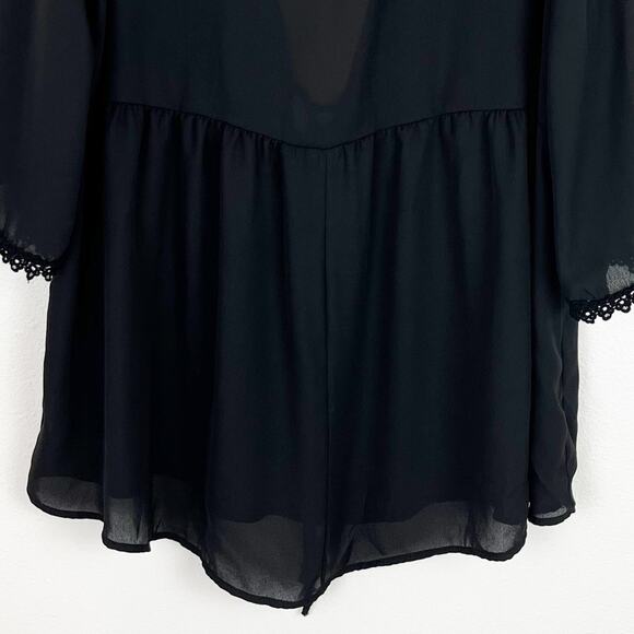 Torrid Top Sheer Black Deep V Drawstring Wide 3/4 Length Sleeve 4X - Picture 5 of 10